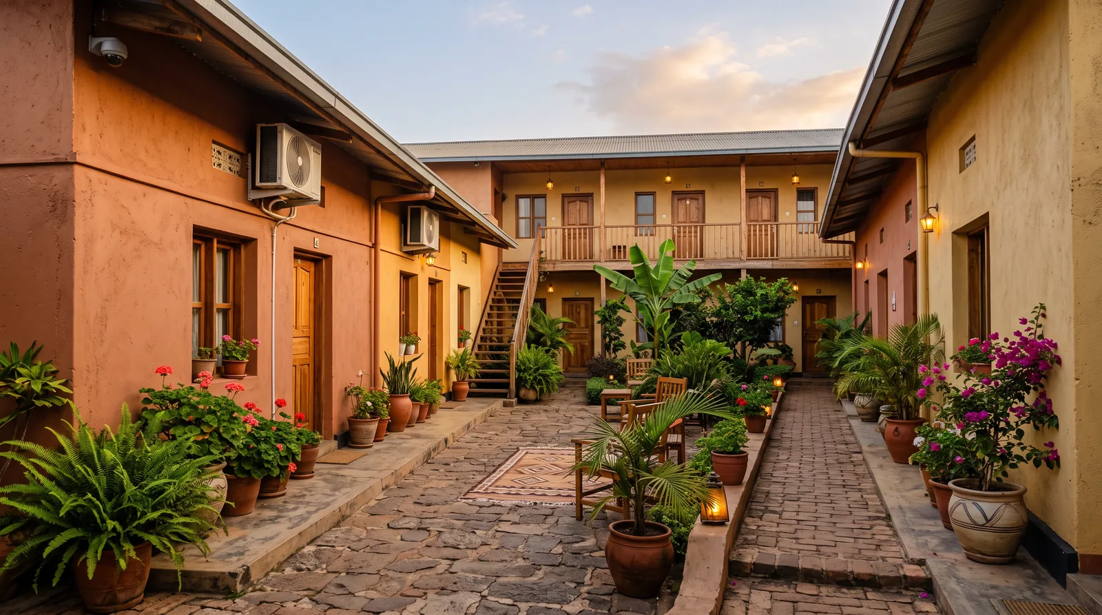 Guesthouse courtyard covered by a camera system